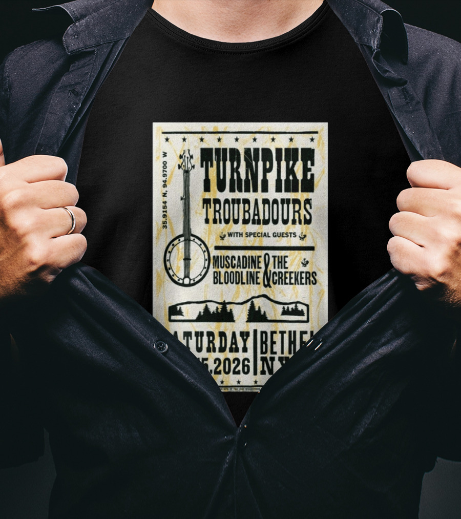 Turnpike Troubadours Bethel Woods 2026 With Muscadine Bloodline The Creekers August 15 Concert T-Shirt