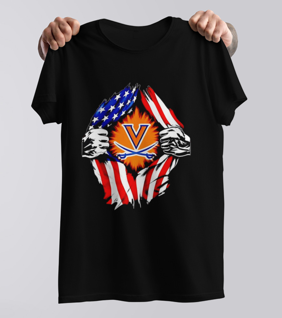 Virginia Cavaliers American Flag Ripped Chest V T-Shirt