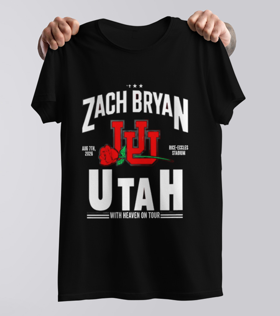 Zach Bryan Utah Rice Eccles Stadium Aug 7th 2026 With Heaven On Tour Red Rose JJJ T-Shirt