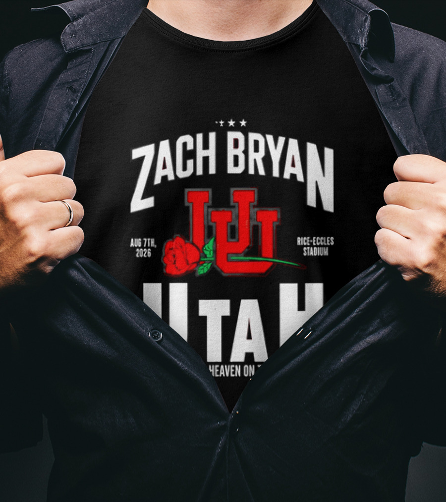 Zach Bryan Utah Rice Eccles Stadium Aug 7th 2026 With Heaven On Tour Red Rose JJJ T-Shirt