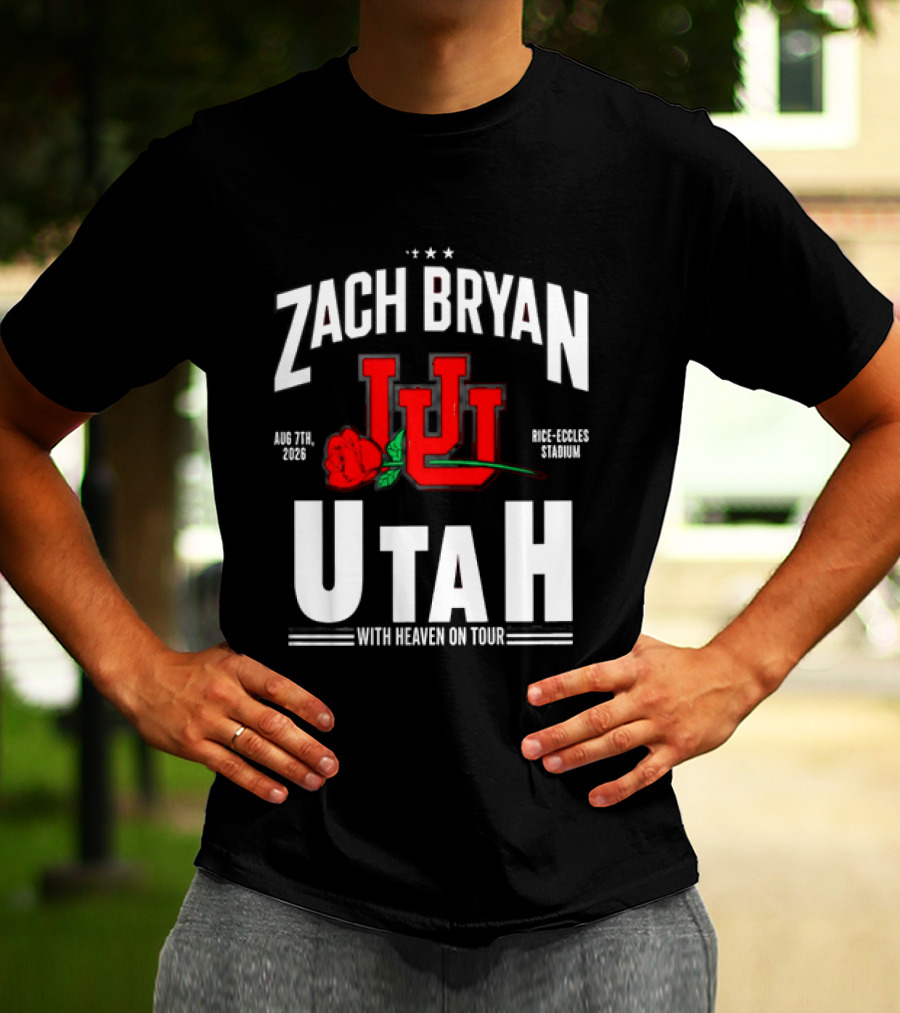 Zach Bryan Utah Rice Eccles Stadium Aug 7th 2026 With Heaven On Tour Red Rose JJJ T-Shirt