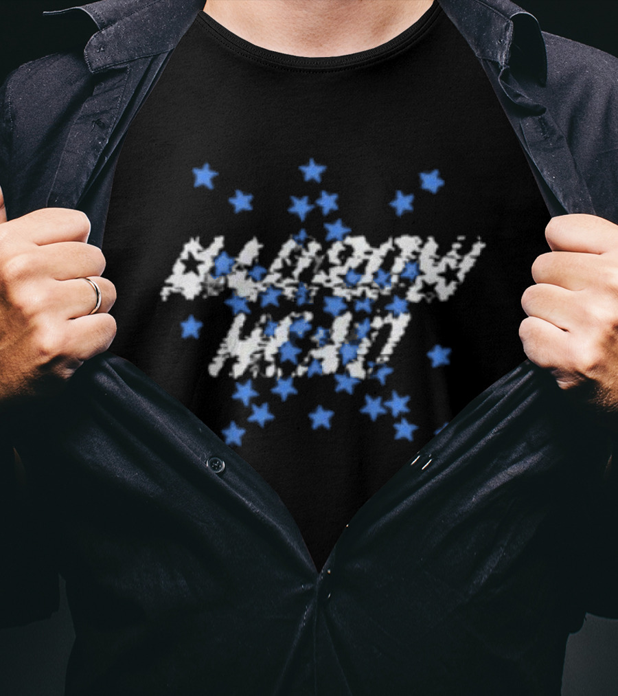 Narrow Head Starry Pattern Blue White Stars T-Shirt