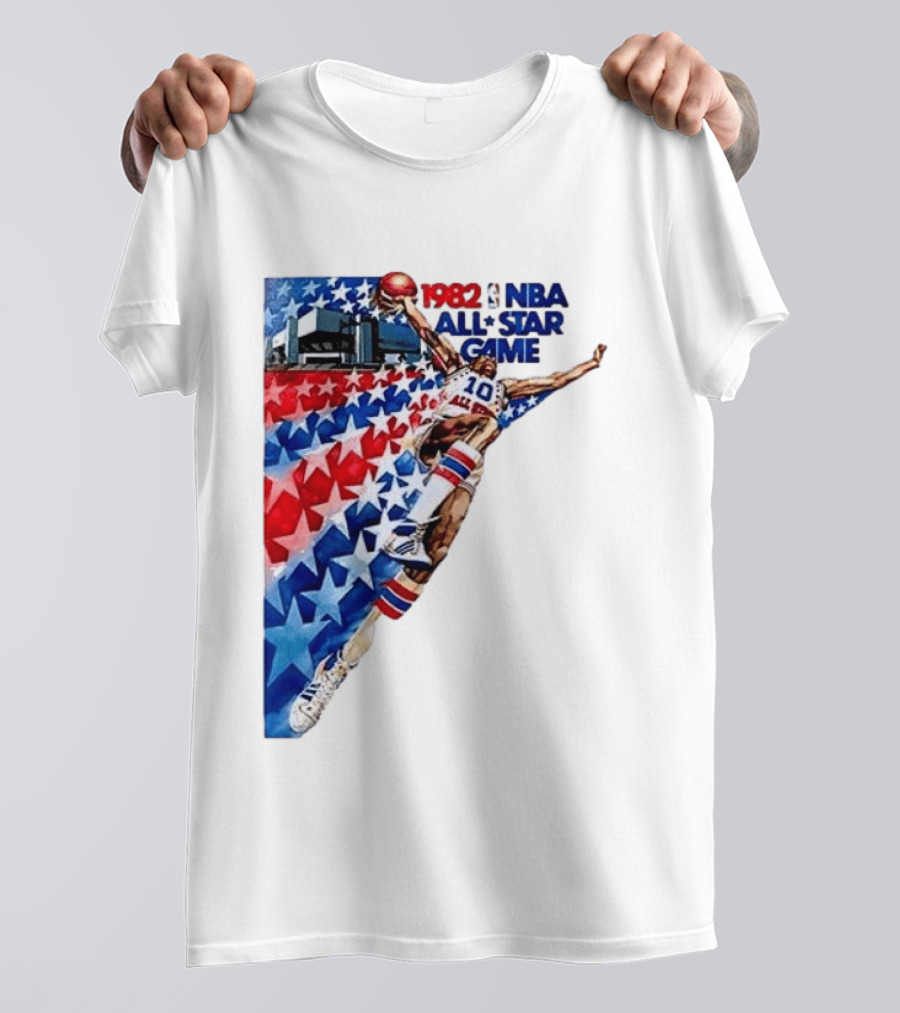 1982 NBA All Star Game Dunking Pose With Stars And Stripes T-Shirt