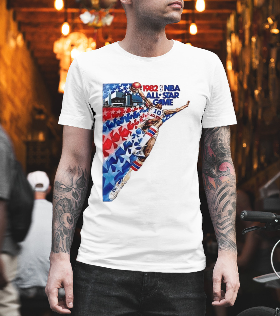 1982 NBA All Star Game Dunking Pose With Stars And Stripes T-Shirt