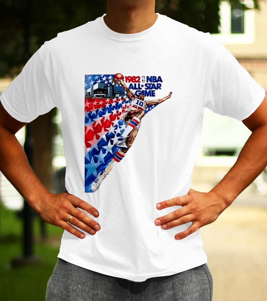 1982 NBA All Star Game Dunking Pose With Stars And Stripes T-Shirt