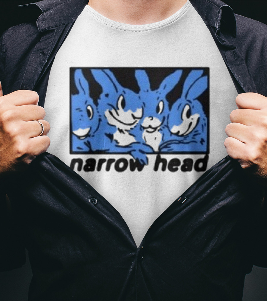 Narrow Head Four Rabbits Blue Black White T-Shirt