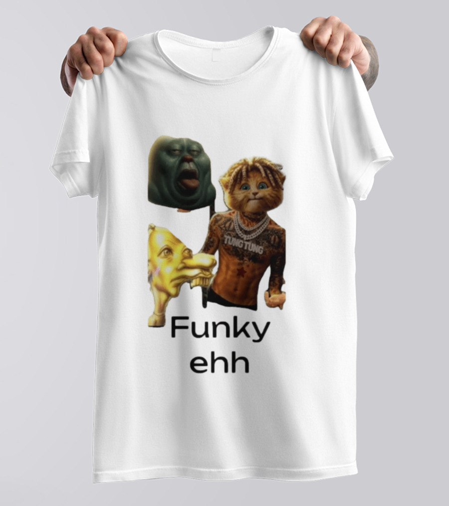 Neegy Funky Ehh Tung Tung Cat Tattoo Character Trio T-Shirt
