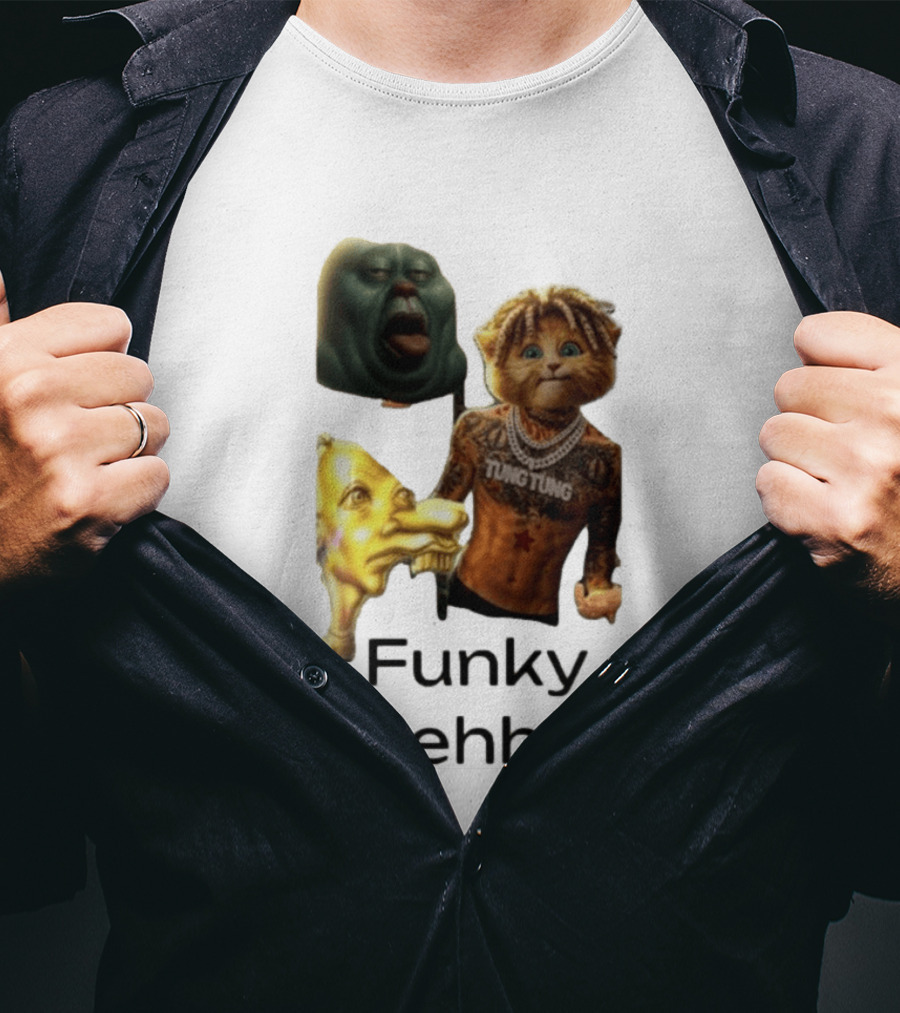 Neegy Funky Ehh Tung Tung Cat Tattoo Character Trio T-Shirt