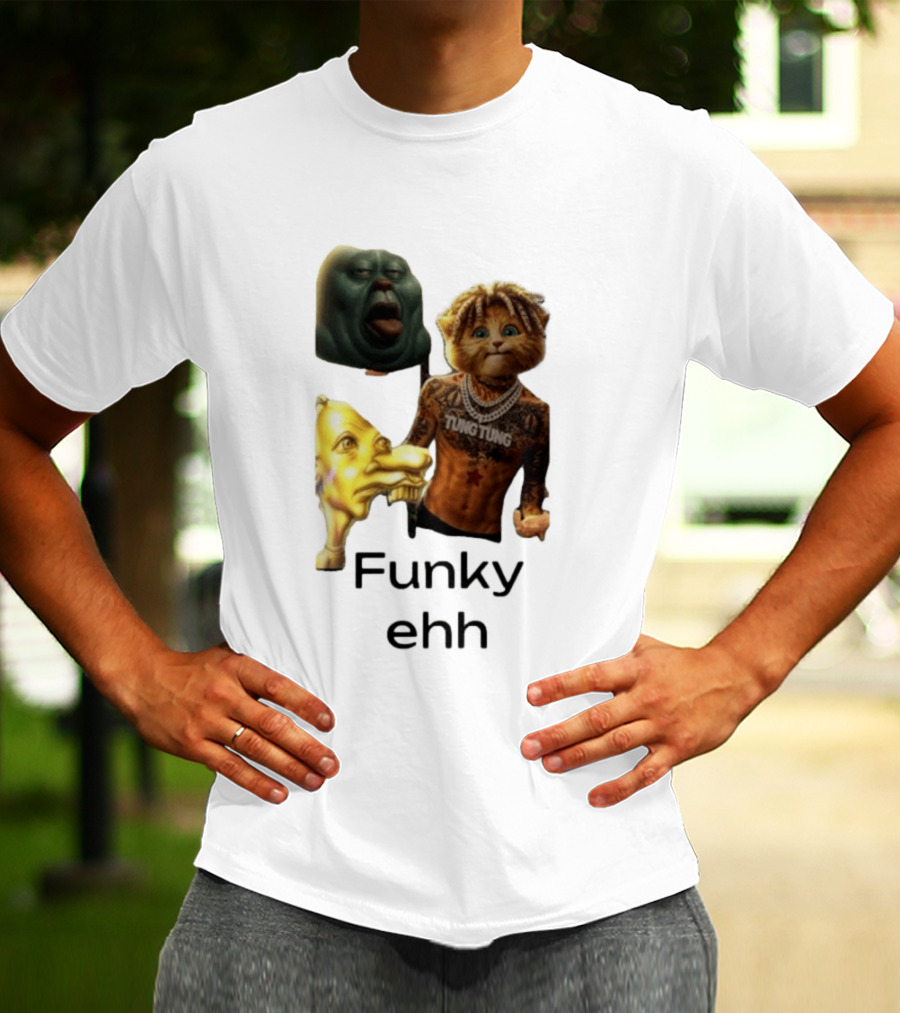 Neegy Funky Ehh Tung Tung Cat Tattoo Character Trio T-Shirt