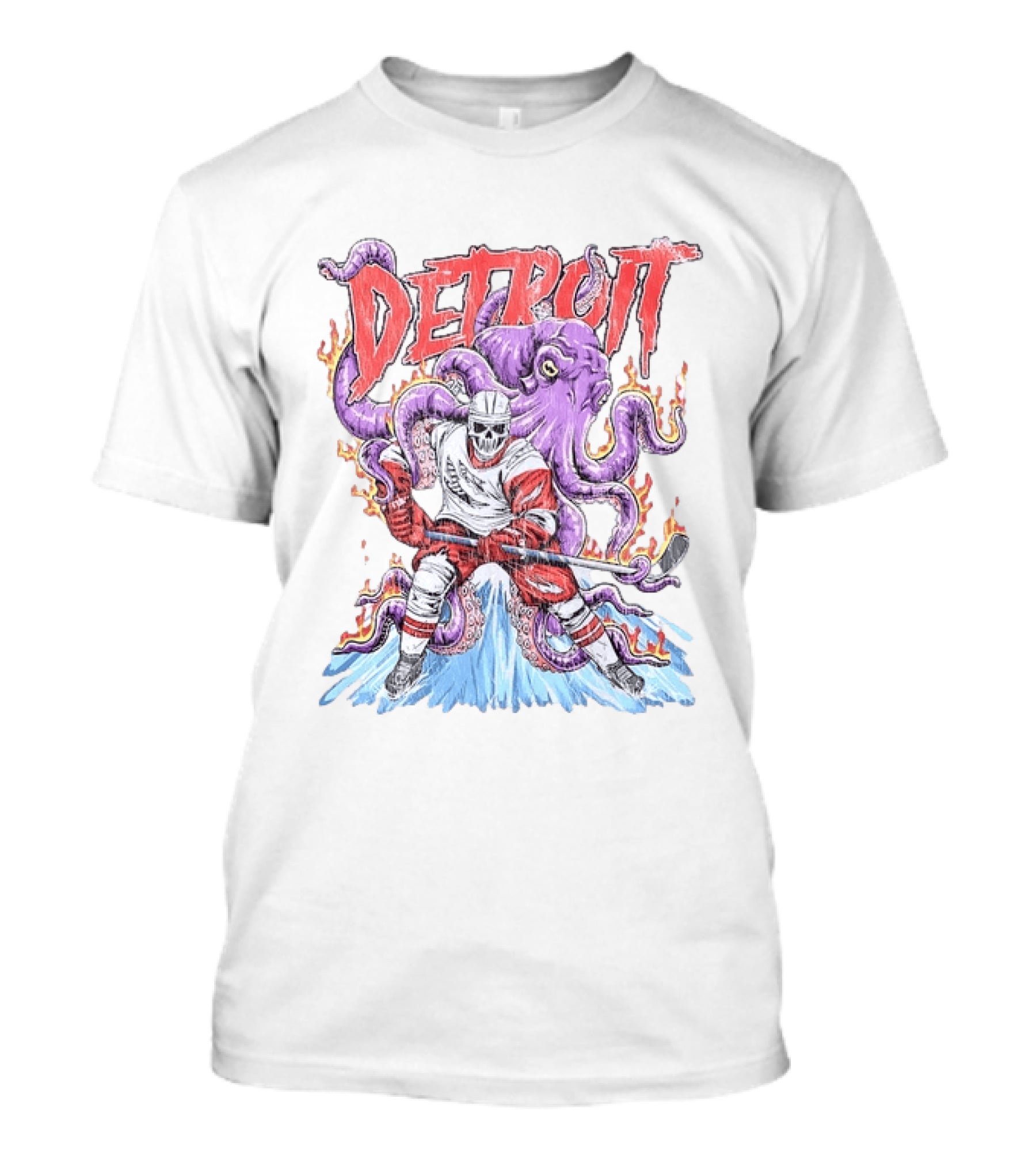 Detroit Red Wings Skeleton Hockey Octopus Distressed T-Shirt
