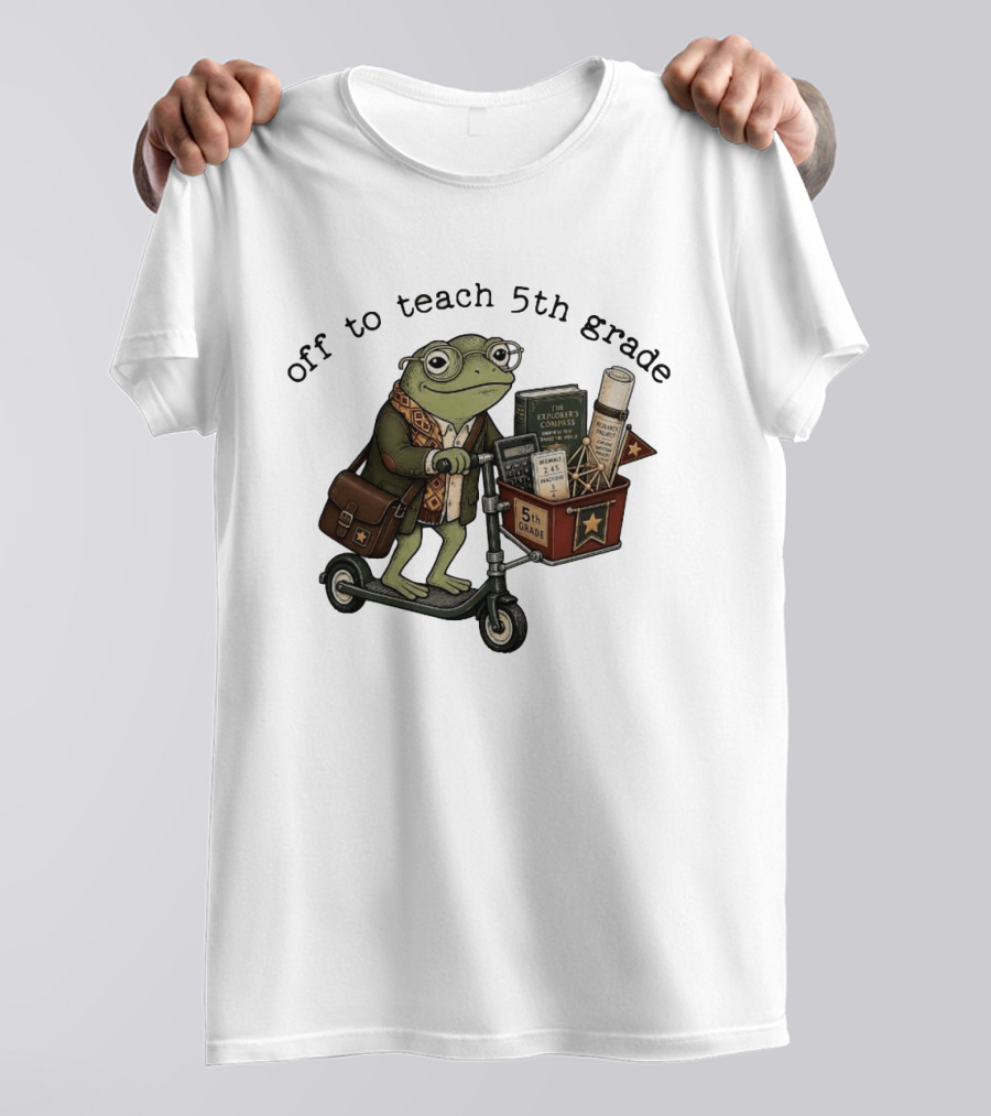 Off To Teach 5th Grade Frog Teacher Scooter Back To School T-Shirt
