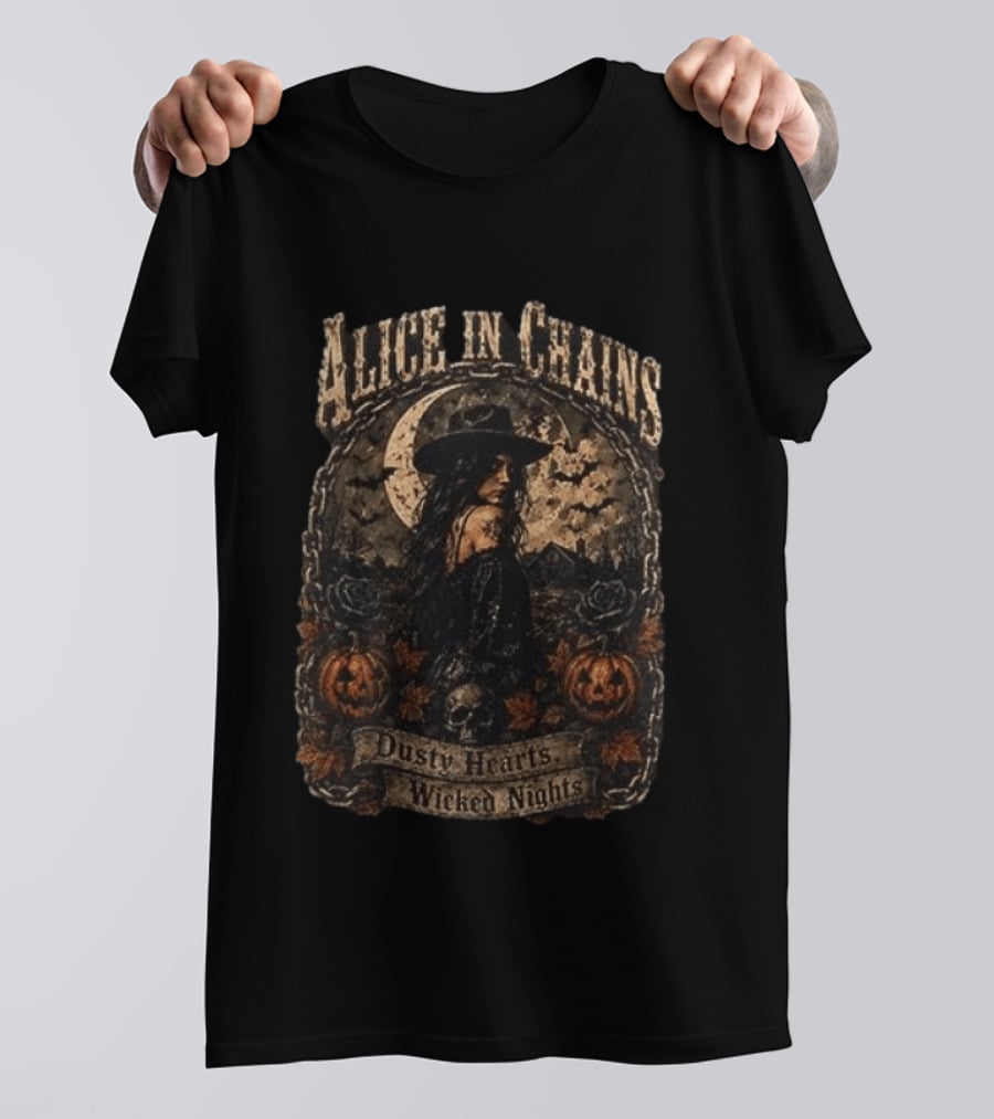 Alice In Chains Dusty Hearts Wicked Nights Gothic Witch Pumpkin Skulls Moon T-Shirt