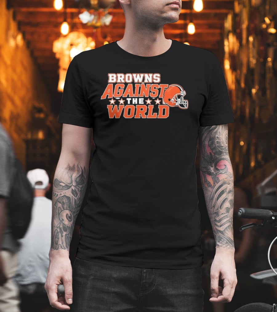 Browns Against The World Football Helmet Stars T-Shirt