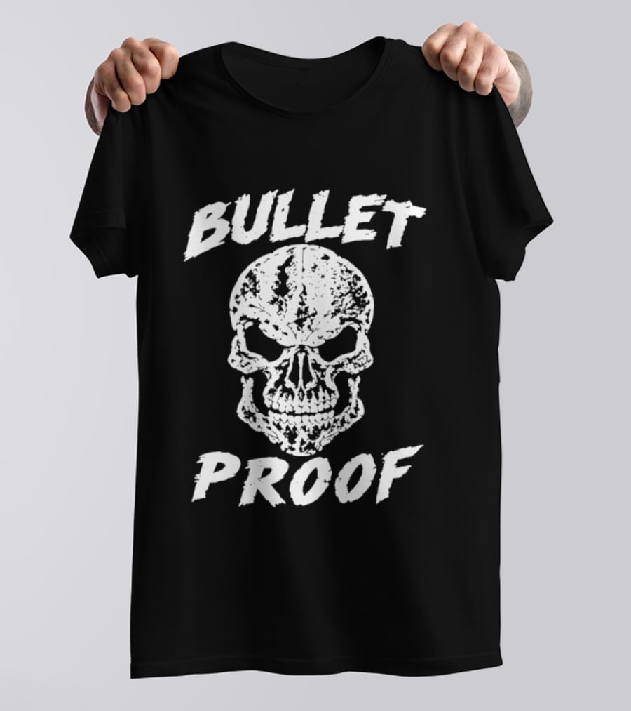 Bullet Proof Distressed Skull Gothic Edgy T-Shirt