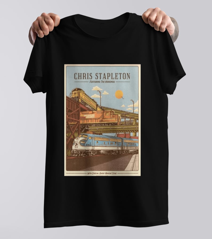 Chris Stapleton Featuring The Honchos Special Guest Maggie Rose Aug 19 2026 Allianz Amphitheater Riverfront Richmond Virginia Vintage Trains Scene T-Shirt