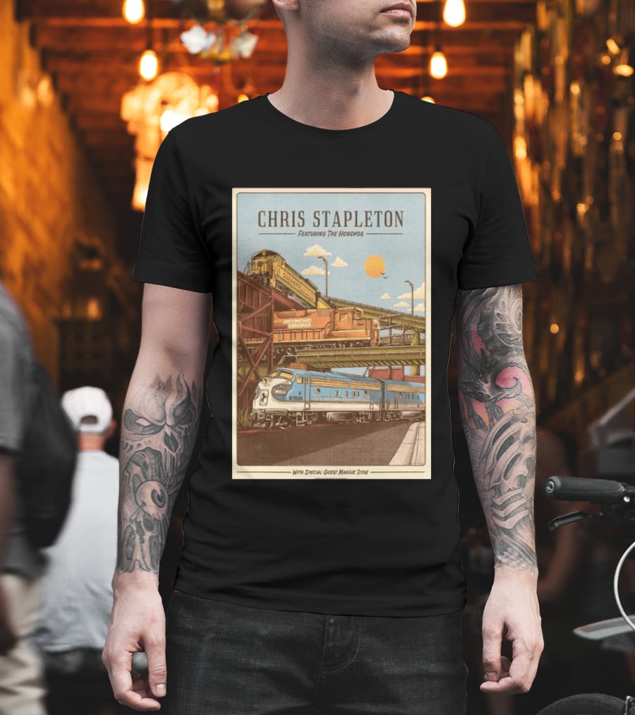 Chris Stapleton Featuring The Honchos Special Guest Maggie Rose Aug 19 2026 Allianz Amphitheater Riverfront Richmond Virginia Vintage Trains Scene T-Shirt