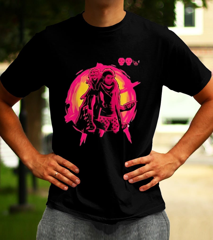 Post Apocalyptic Survivor Cat Companion Heart Boxers Pink Skull T-Shirt