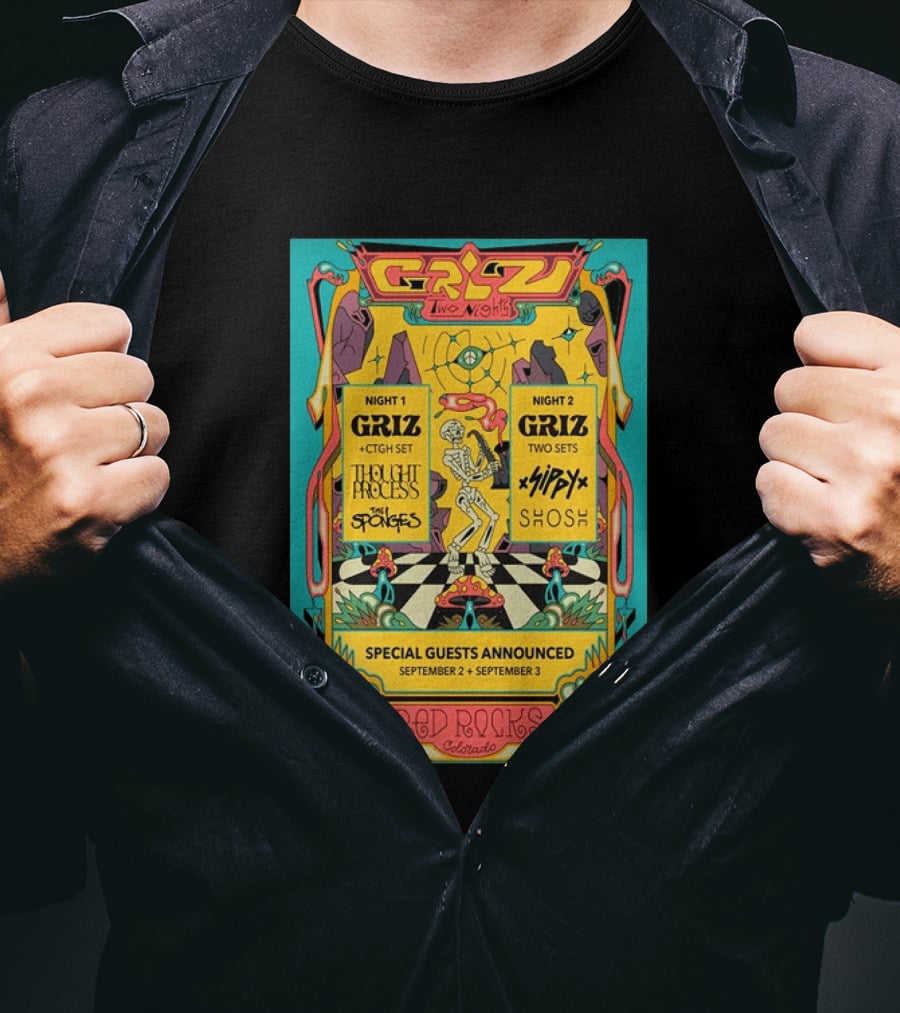 GRiZ Two Nights Red Rocks Amphitheatre Morrison CO Sep 2 3 2026 Special Guests The Sponges Muzzy Shosh T-Shirt