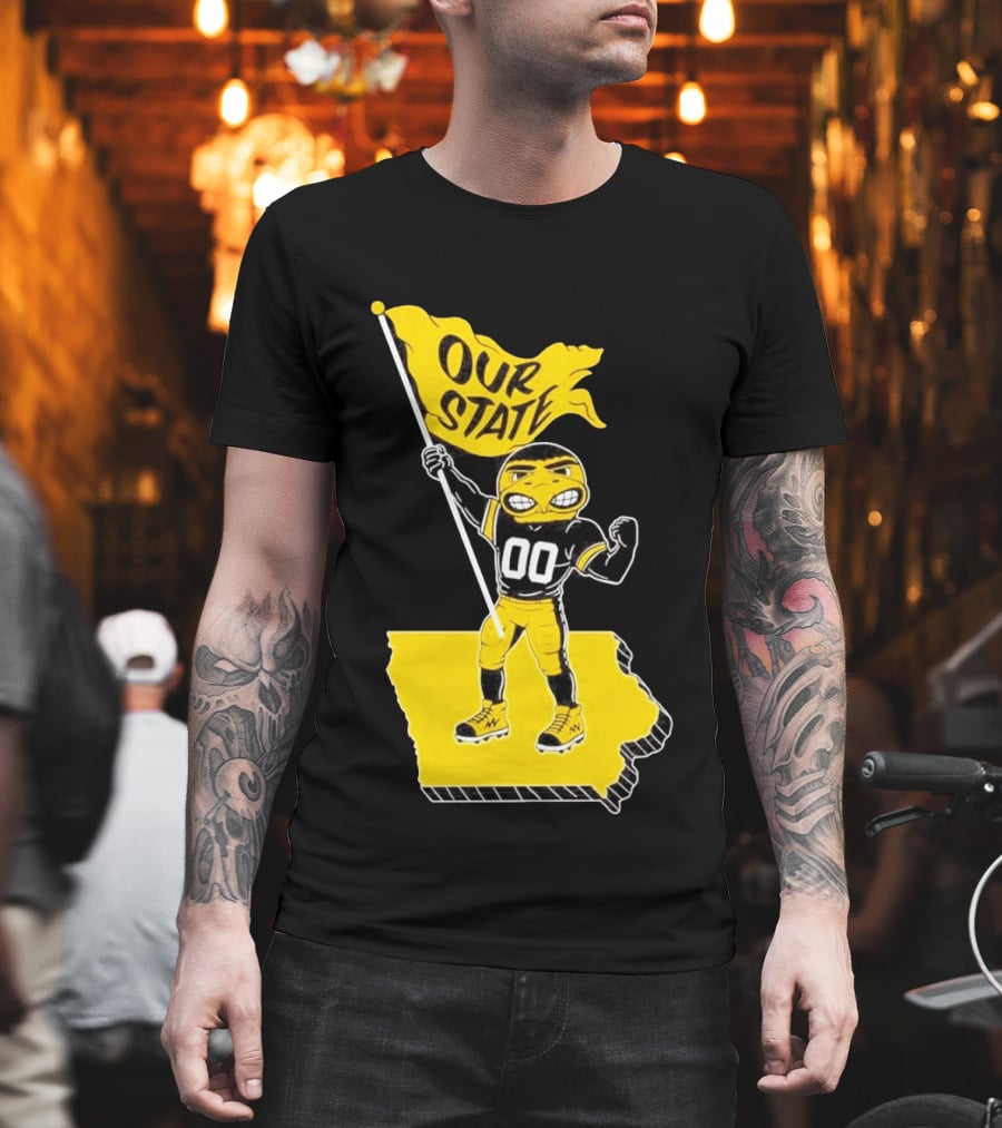 Herky The Hawk Flag Our State Iowa Map T-Shirt