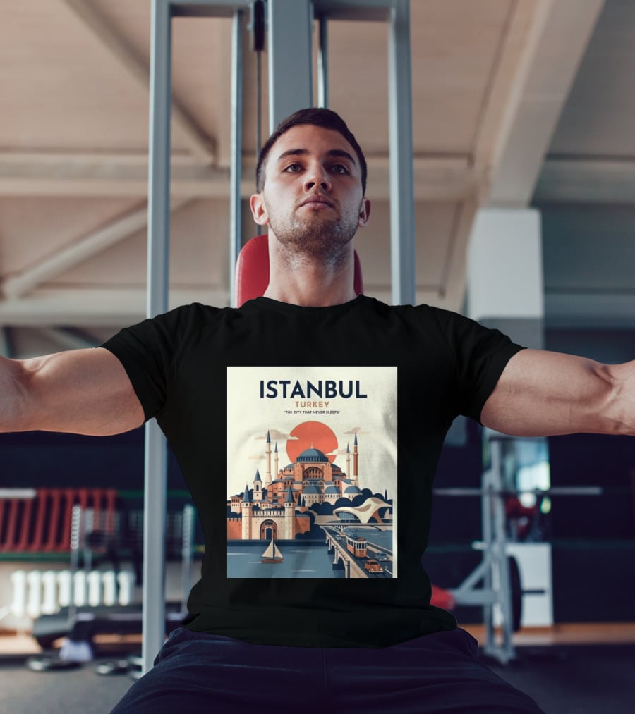 Istanbul Turkey The City That Never Sleeps Iconic Landmarks Urban Skyline Retro Style Scenic Tram And Sailboat T-Shirt