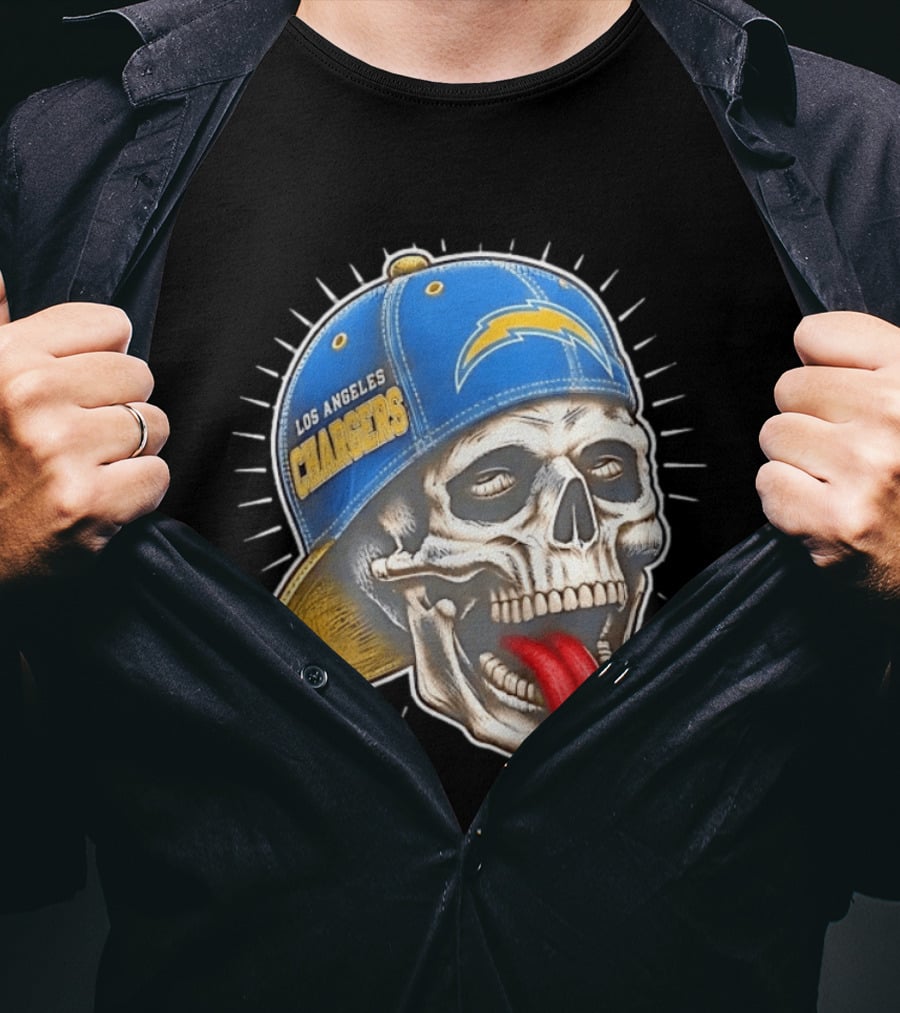 Los Angeles Chargers Skull Tongue Out Cap Football T-Shirt