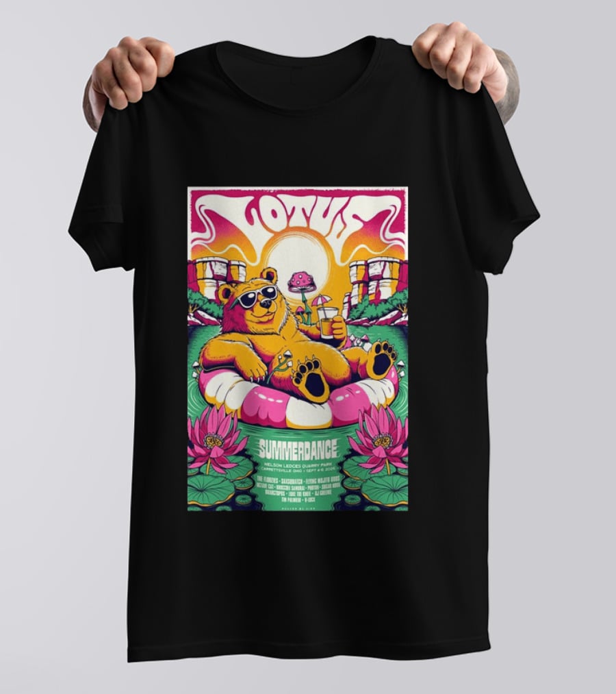 Lotus Summerdance 2026 Garrettsville OH Nelson Ledges Quarry Park Sep 4 6 With Bear Floating On Pool Relaxed Vibes T-Shirt