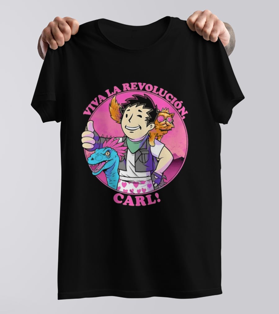 Viva La Revolución Carl Fallout Vault Boy Dinosaur Cat T-Shirt