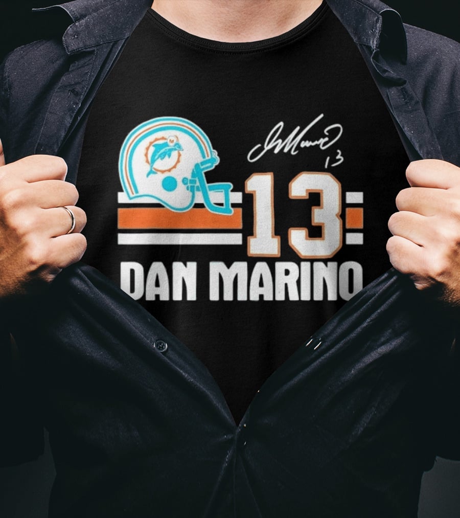 Miami Dolphins Dan Marino 13 Helmet Signature T-Shirt