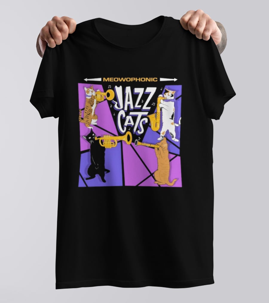 Meowophonic Jazz Cats Playing Trumpets And Saxophones T-Shirt