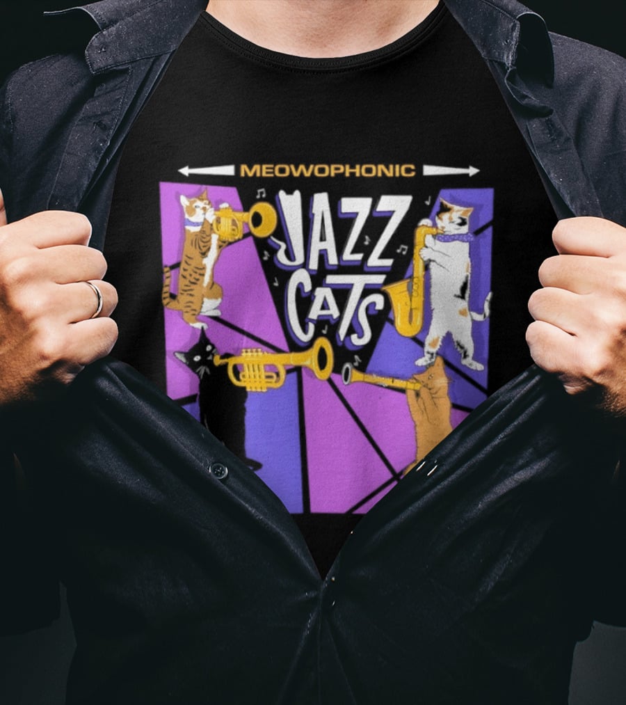 Meowophonic Jazz Cats Playing Trumpets And Saxophones T-Shirt