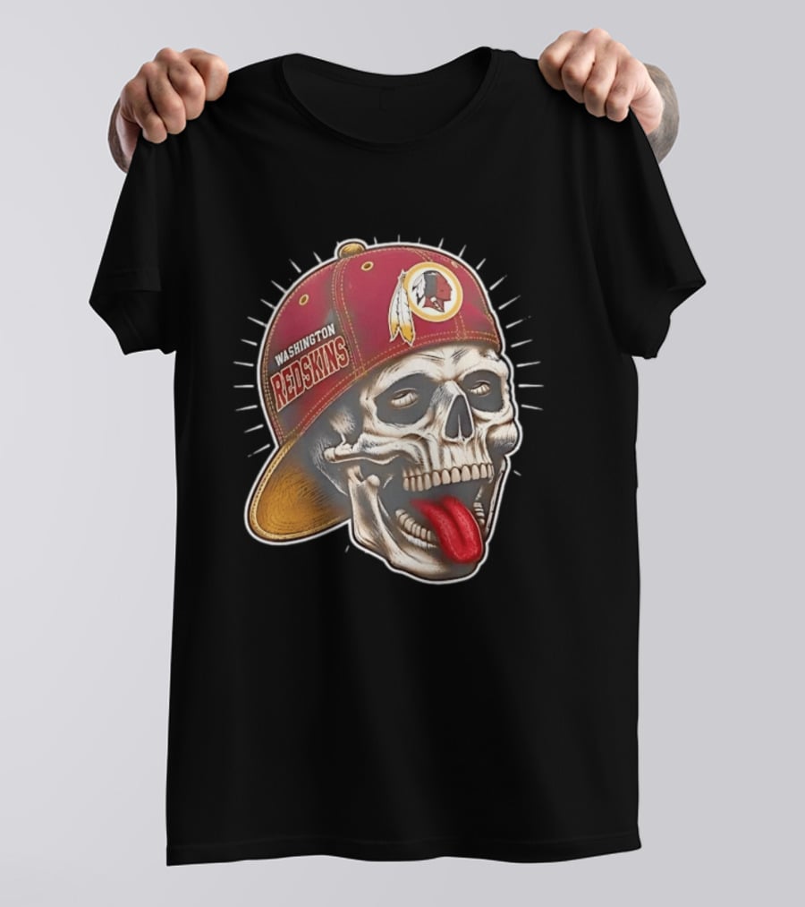 Washington Redskins Football Skull Tongue Out Cap T-Shirt