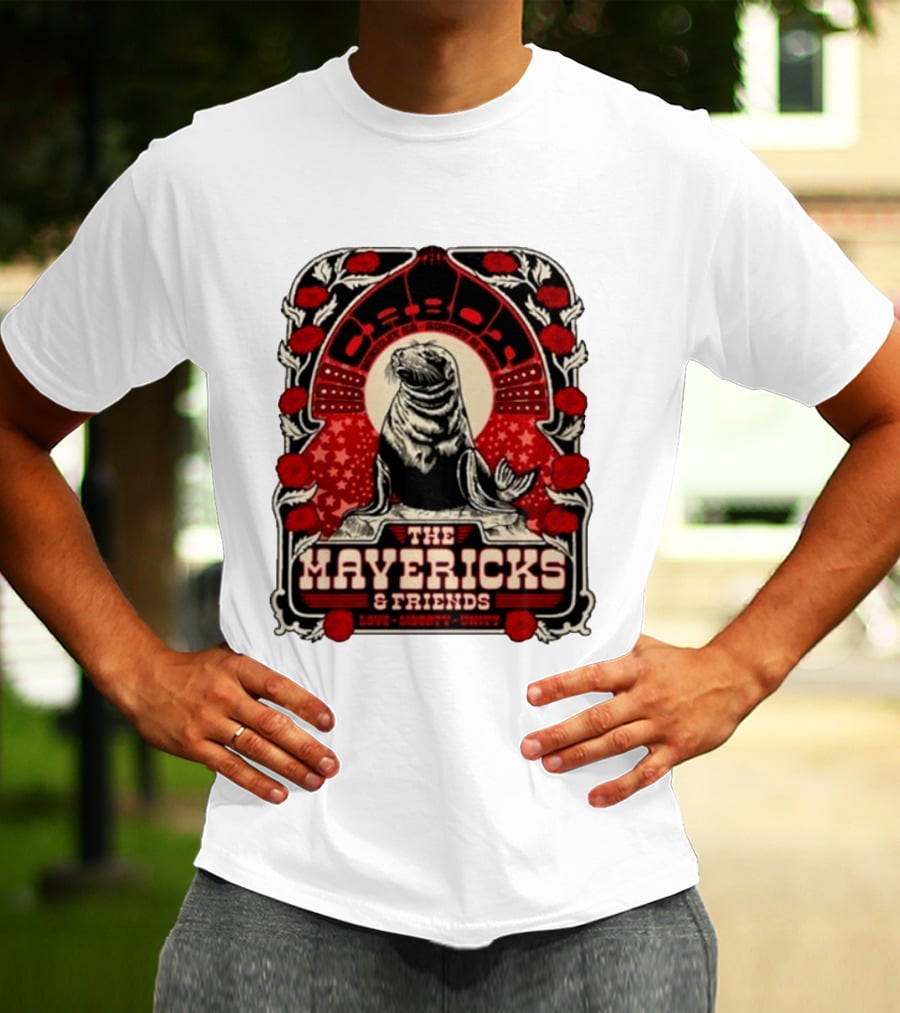 Beverly MA 08.21.2026 The Mavericks Love Liberty Unity Friends Seal And Roses T-Shirt