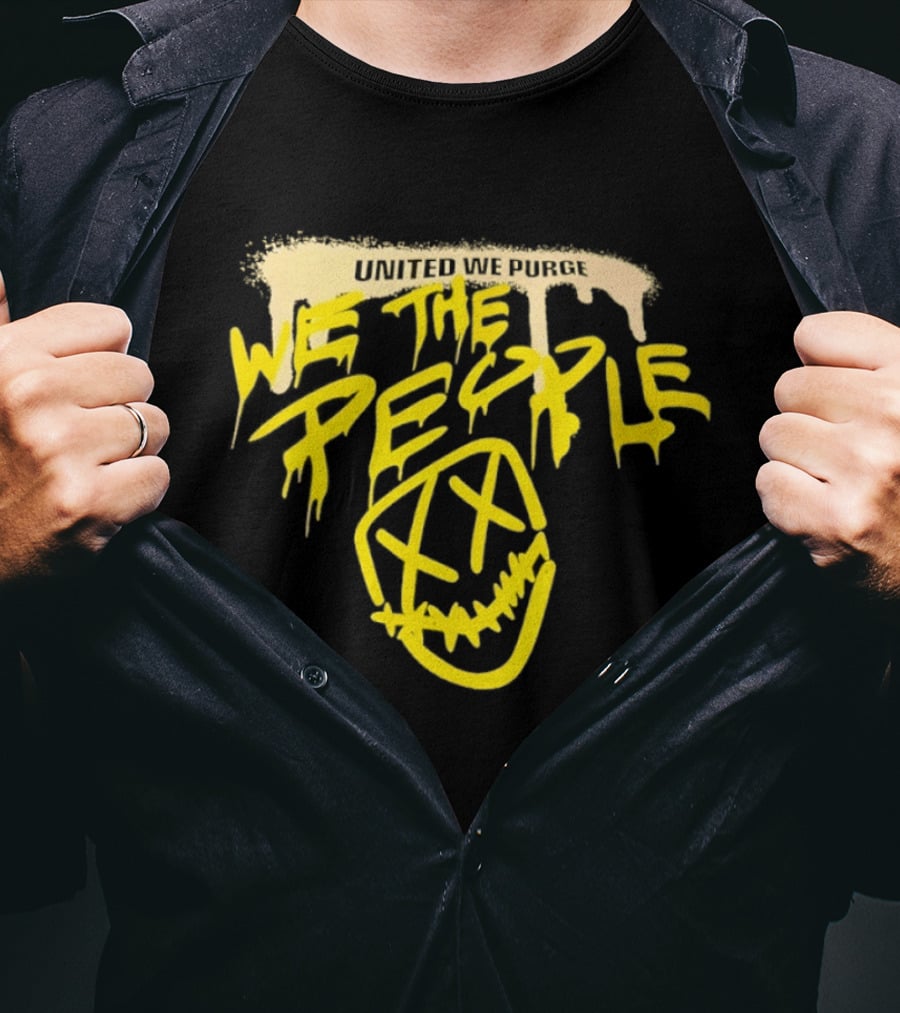 United We Purge We The People Horror Movie Mask Dripping Yellow T-Shirt