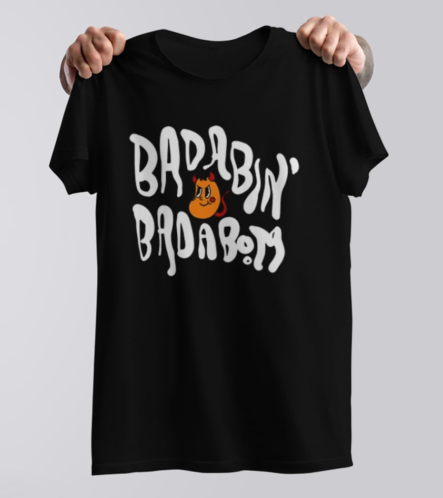 Badabing' Badaboom Cartoon Orange Smiley Face With Devil Horns T-Shirt
