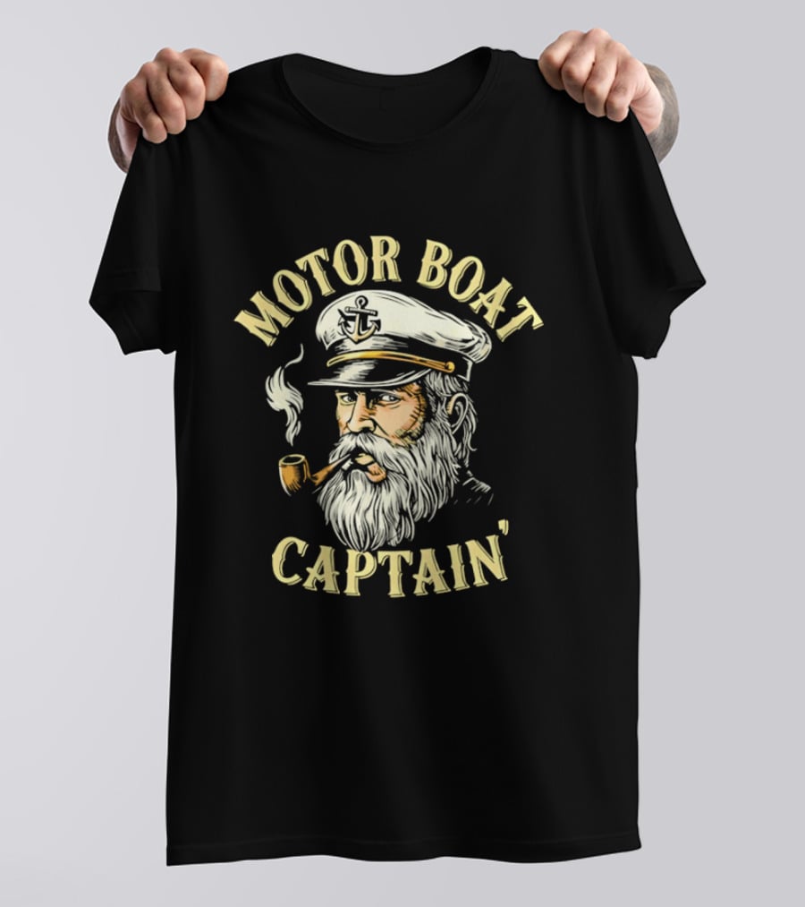 Motor Boat Captain Nautical Sea Sailor Pipe Smoking Beard T-Shirt
