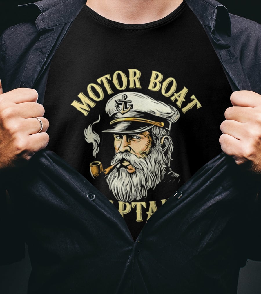 Motor Boat Captain Nautical Sea Sailor Pipe Smoking Beard T-Shirt
