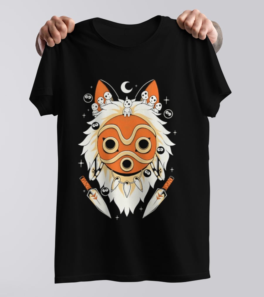 Princess Mononoke Mask Kodama Spirits Crescent Moon Daggers T-Shirt