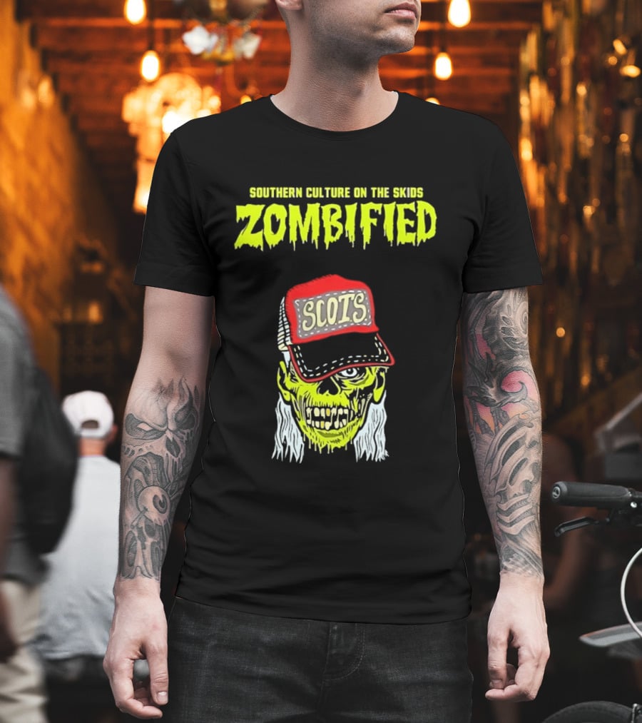 Southern Culture On The Skids Zombified Scots Skeleton With Red Cap T-Shirt