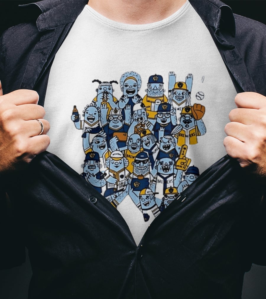 Milwaukee Brewers Fan Cartoon Characters Baseball Crowd T-Shirt