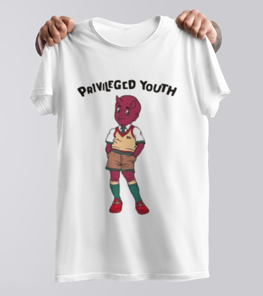 Privileged Youth Cartoon Devil Character Cream Independent Trading Co. Yearbook T-Shirt