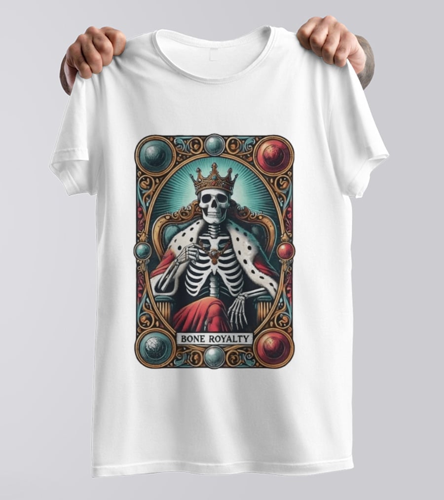 Bone Royalty Gothic Skeleton King Tarot T-Shirt