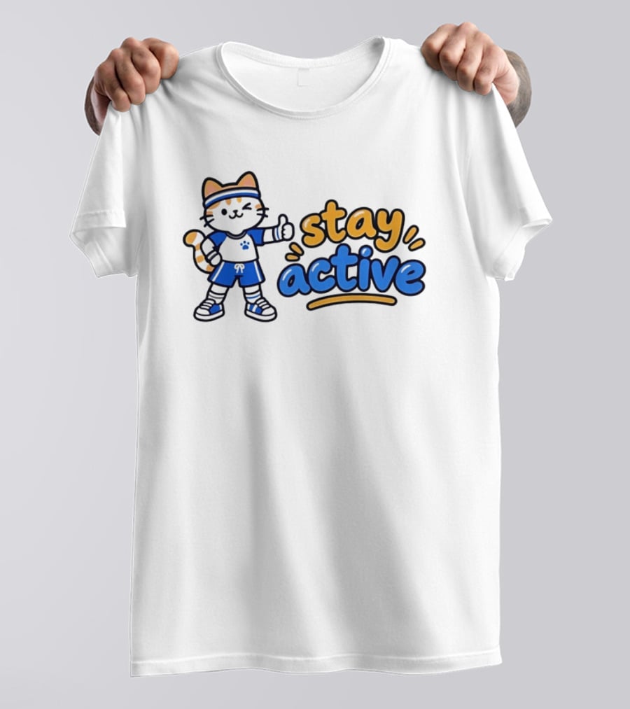 Cat Stay Active Fitness Workout Exercise T-Shirt