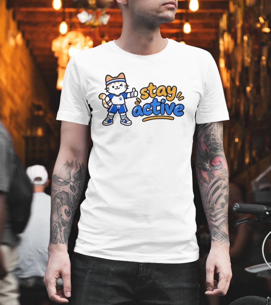 Cat Stay Active Fitness Workout Exercise T-Shirt