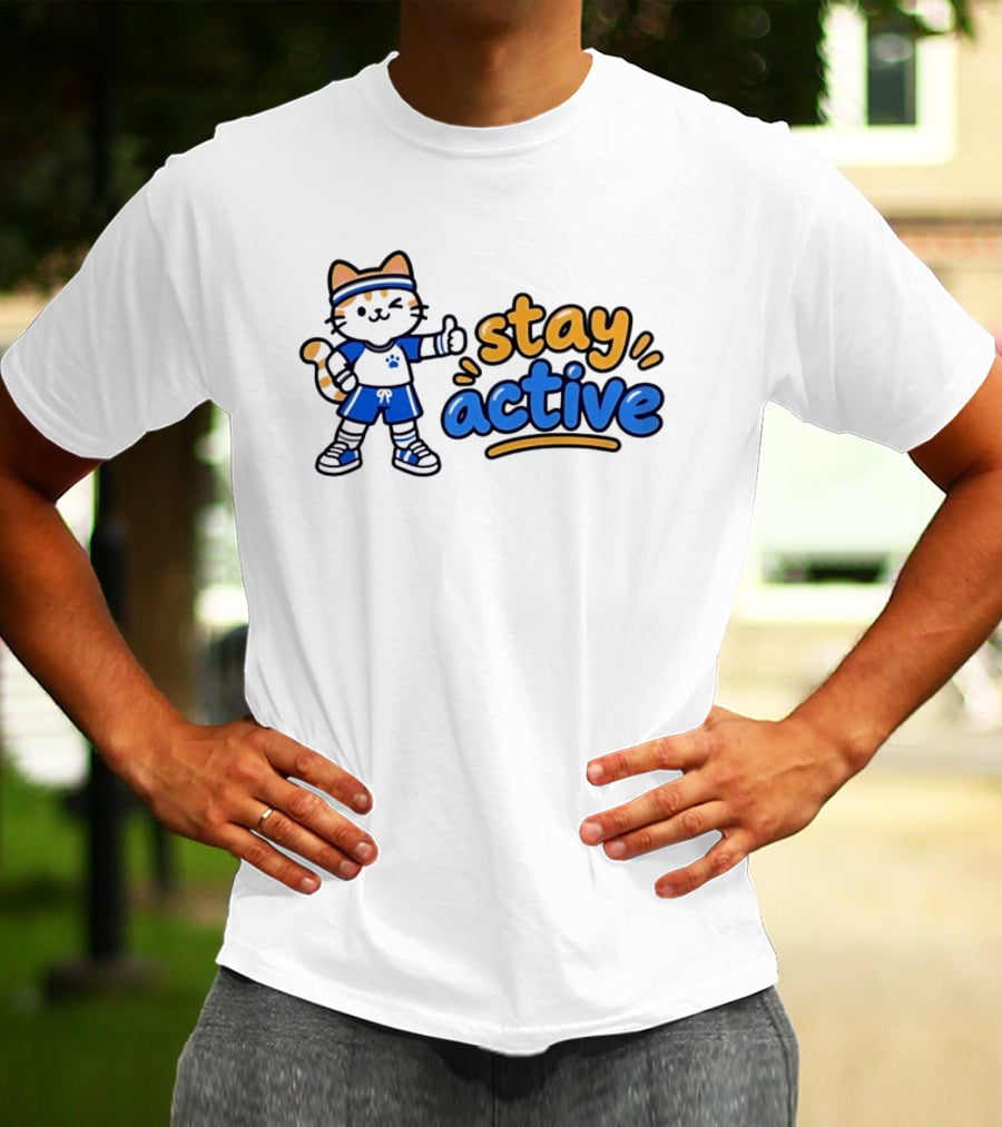 Cat Stay Active Fitness Workout Exercise T-Shirt