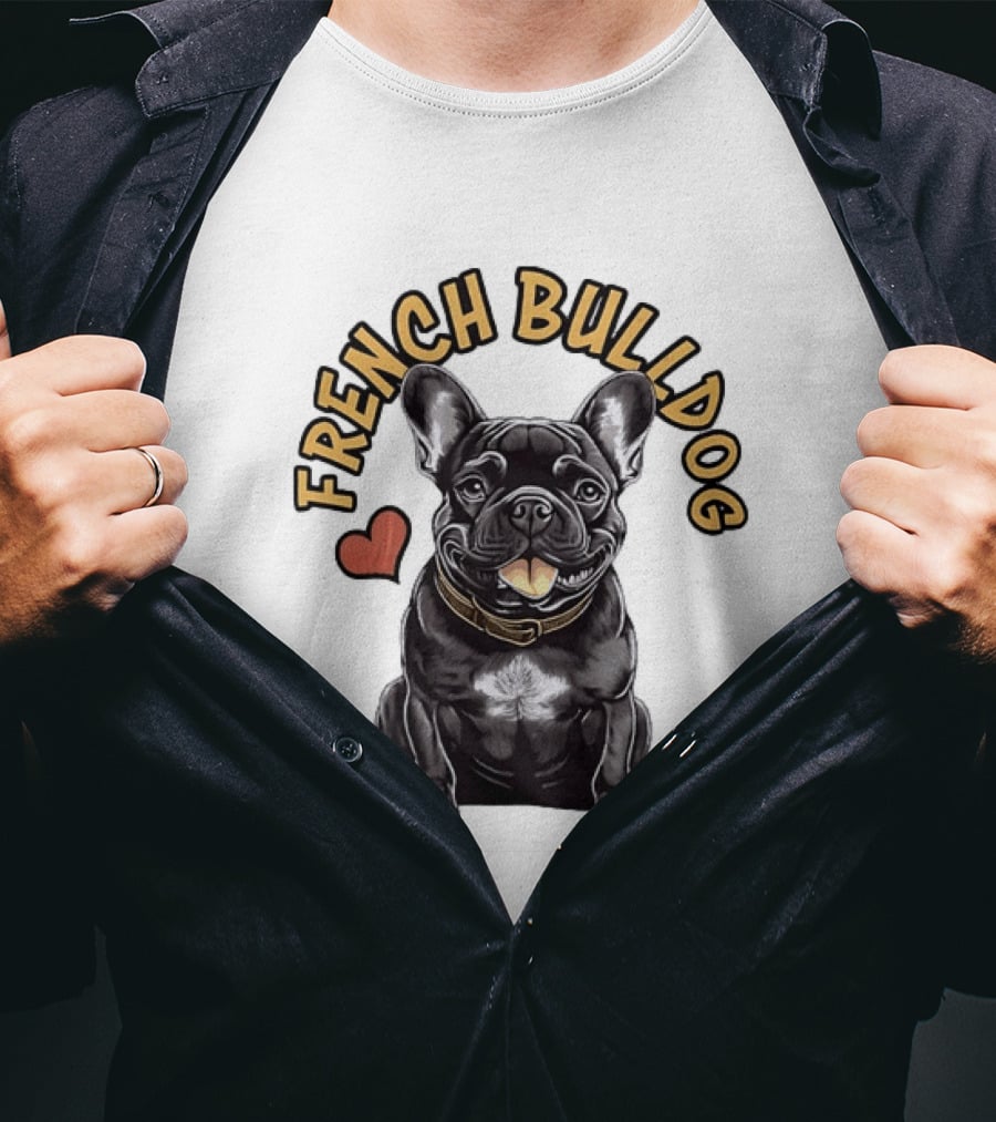 French Bulldog With Heart Frenchie Dog Lover T-Shirt