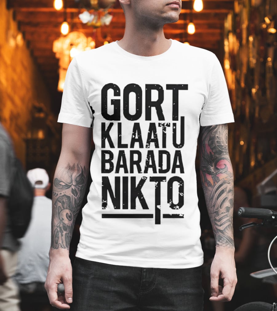 Gort Klaatu Barada Nikto Distressed The Day The Earth Stood Still T-Shirt