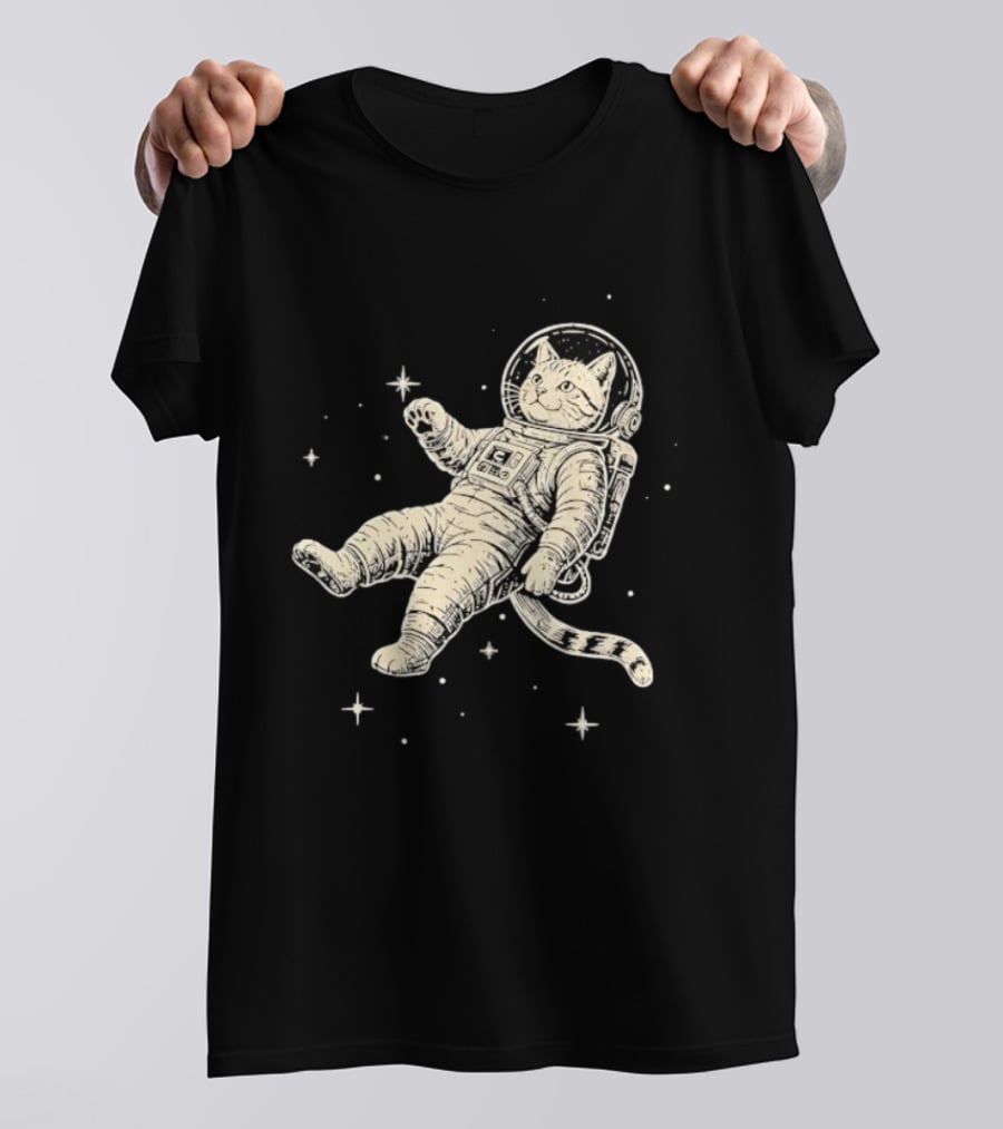 Astronaut Cat Floating In Space With Stars And Helmet T-Shirt