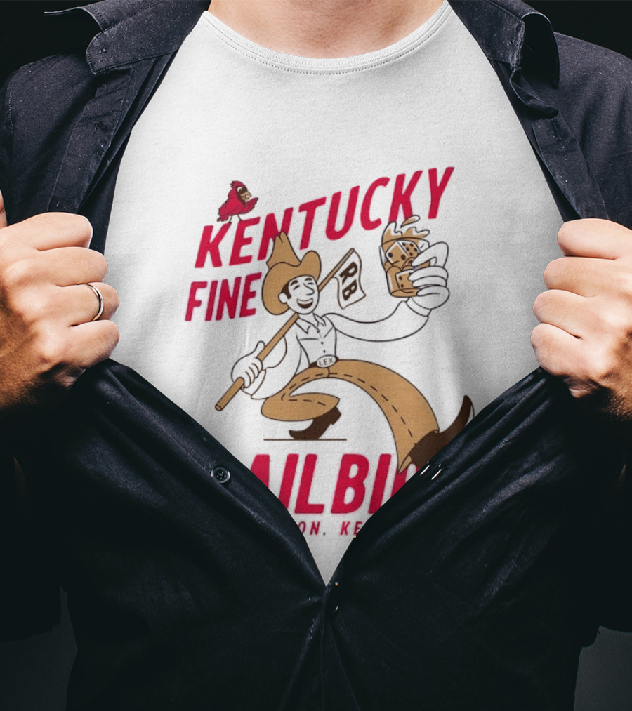 Kentucky Fine Railbird Lexington Kentucky Cowboy With Trophy And Cardinal T-Shirt