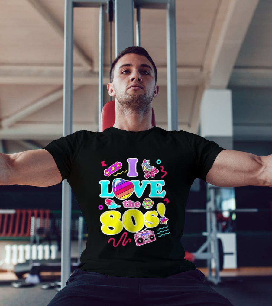 I Love The 80s Nostalgia Roller Skates Boombox Rubik's Cube Retro Fun T-Shirt