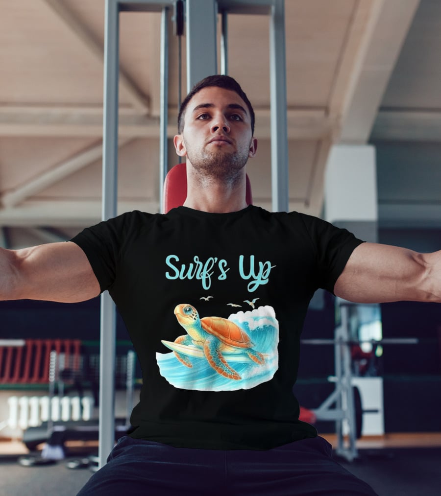 Surf's Up Turtle Riding Surfboard On Big Wave T-Shirt